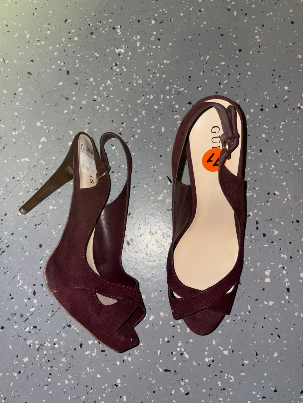 Guess Women's Burgundy Suede Slingback Peep-Toe Heels